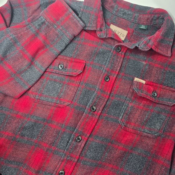 Orvis Men's Plaid Flannel Shirt Medium Red & Gray Heavyweight Cotton Blend - Picture 1 of 7
